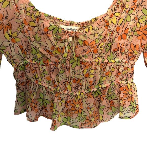 Miss Selfridge NEW Floral Milkmaid Top Womens Size 6 Pink Cropped Peplum ASOS - Picture 3 of 11